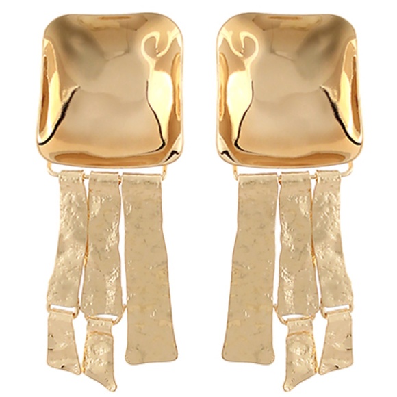 Square & Hammered Chunky Fringe Earrings - Picture 1 of 1